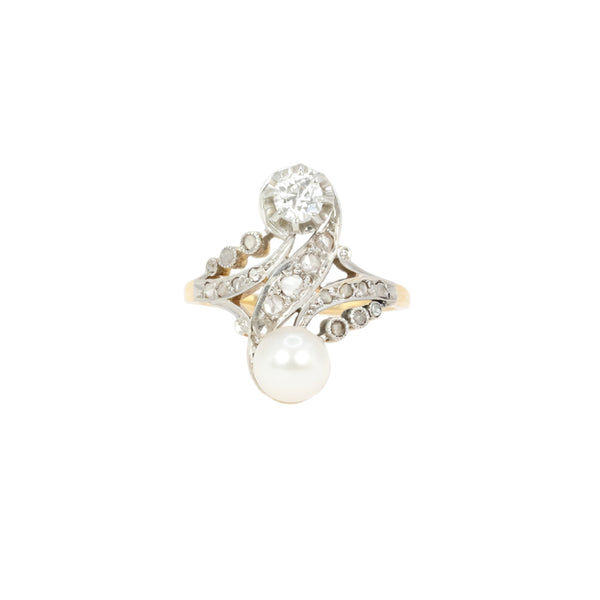 Bague Or 18 Carats Avec Perle Et Diamants 0.08ct - Poids 2.13g, Occasion
