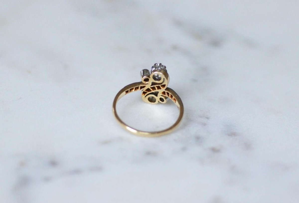 Bague Toi et Moi Diamants 0,55 Ct sur Or et Platine Belle Epoque - Castafiore