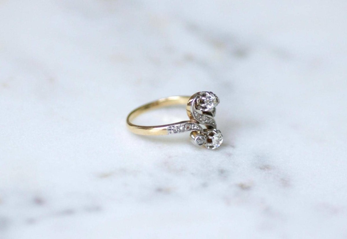 Bague Toi et Moi Diamants 0,55 Ct sur Or et Platine Belle Epoque - Castafiore