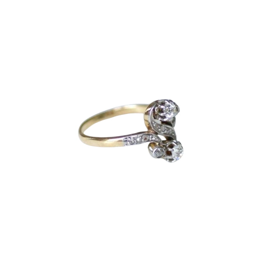 Bague Toi et Moi Diamants 0,55 Ct sur Or et Platine Belle Epoque - Castafiore