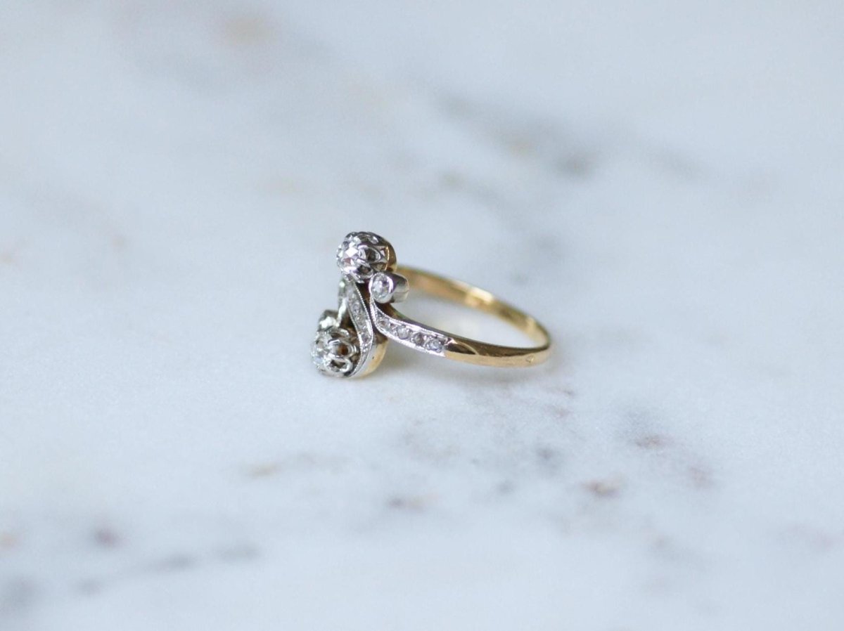 Bague Toi et Moi Diamants 0,55 Ct sur Or et Platine Belle Epoque - Castafiore