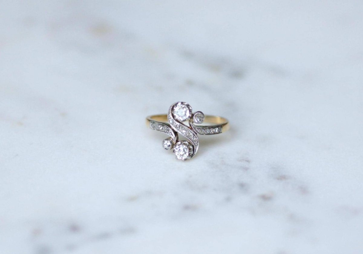 Bague Toi et Moi Diamants 0,55 Ct sur Or et Platine Belle Epoque - Castafiore