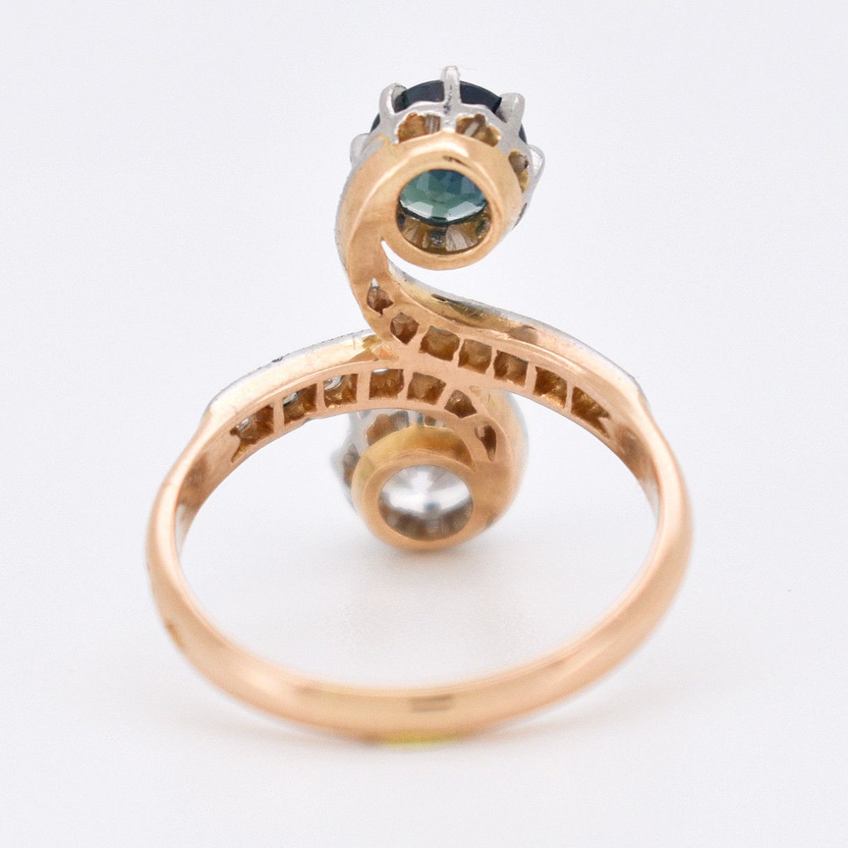 Bague Toi et Moi Diamants et Saphir, Belle Époque - Castafiore