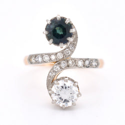 Bague Toi et Moi Diamants et Saphir, Belle Époque - Castafiore