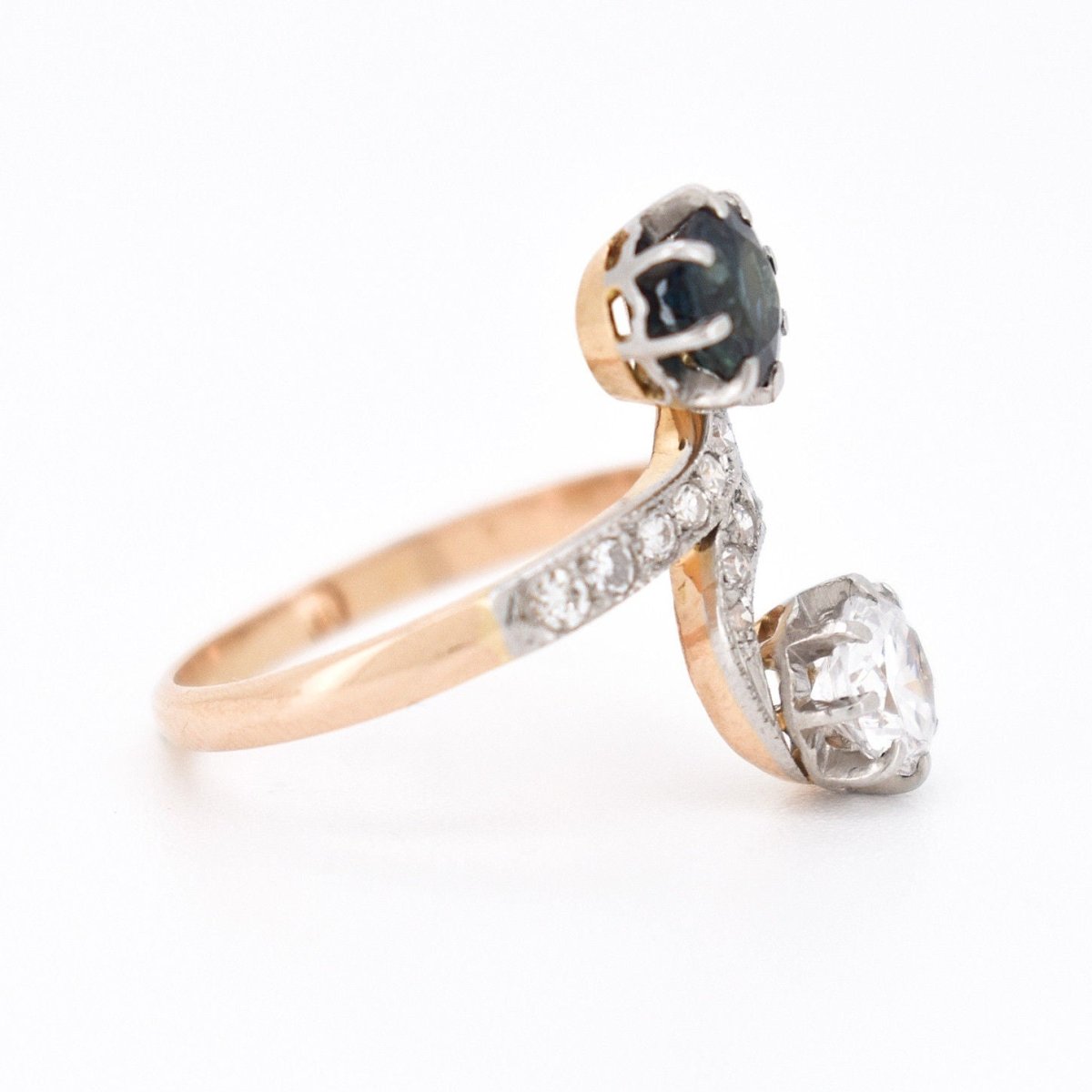 Bague Toi et Moi Diamants et Saphir, Belle Époque - Castafiore