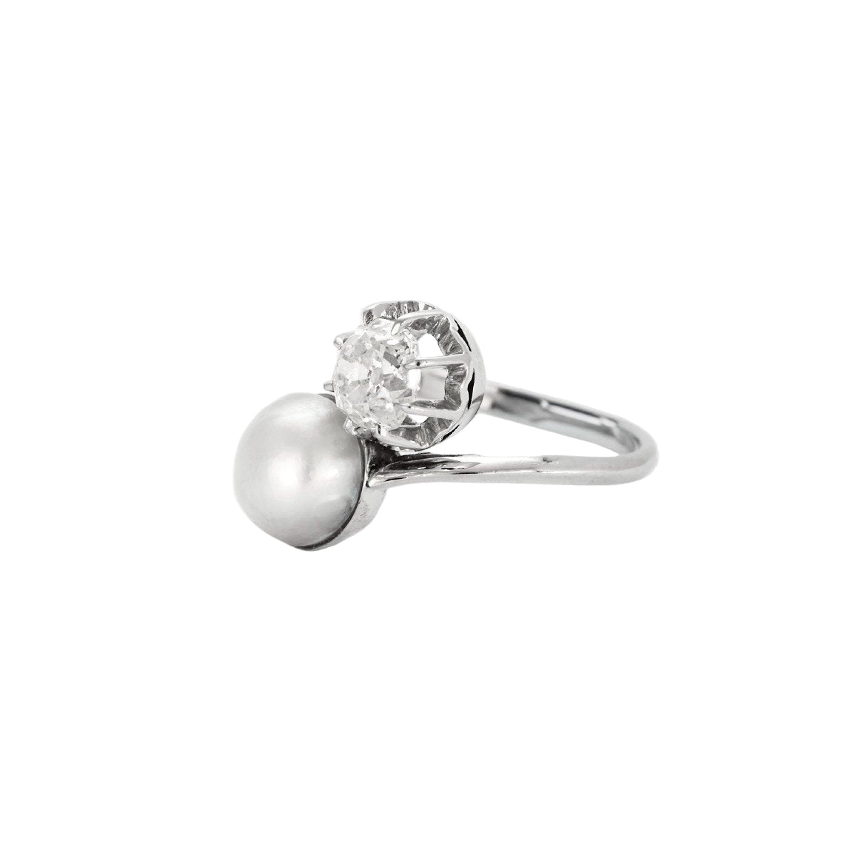 Bague Toi et Moi en or blanc, perle, et diamant - Castafiore