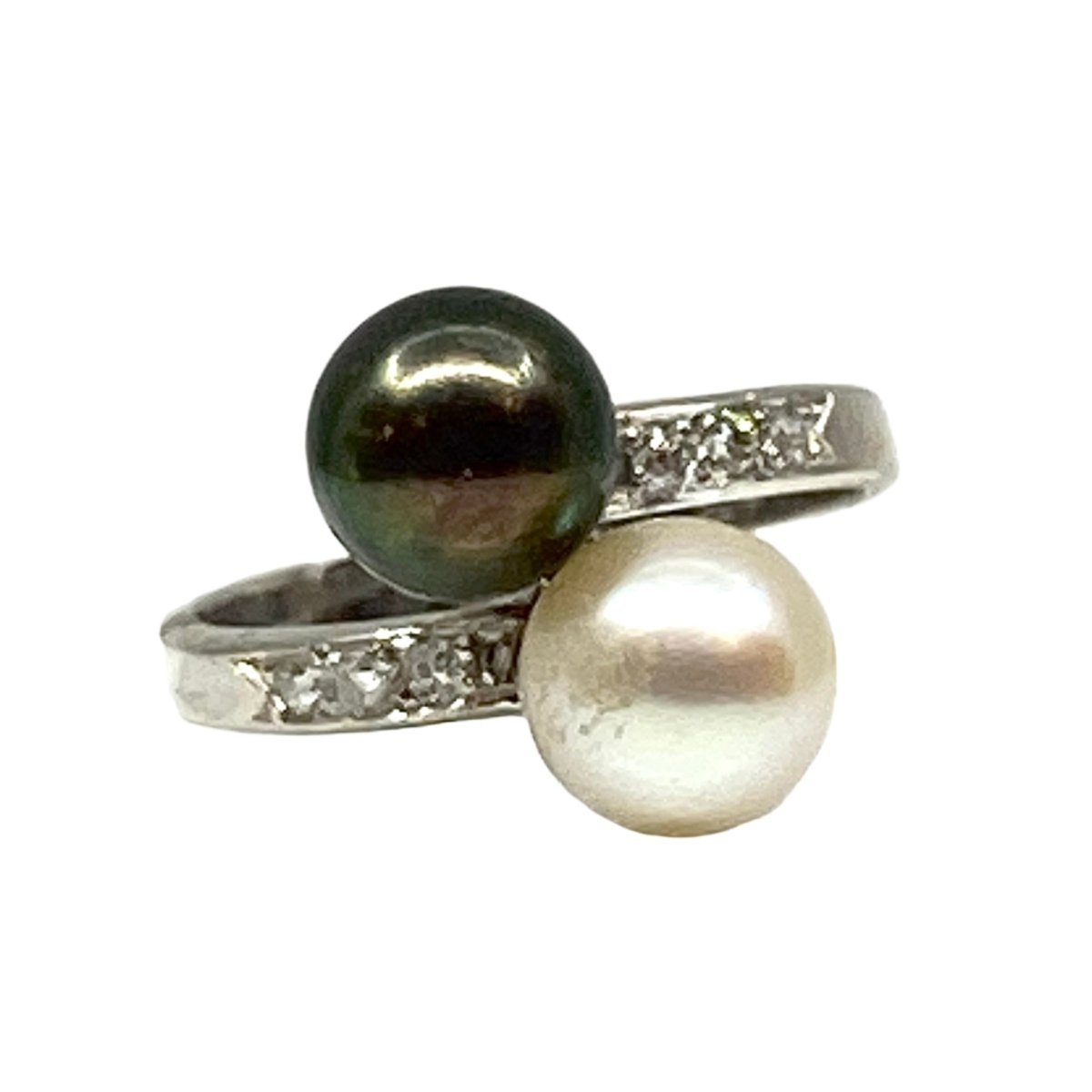 Bague Toi et moi en or blanc, perle tahiti et perle blanche - Castafiore