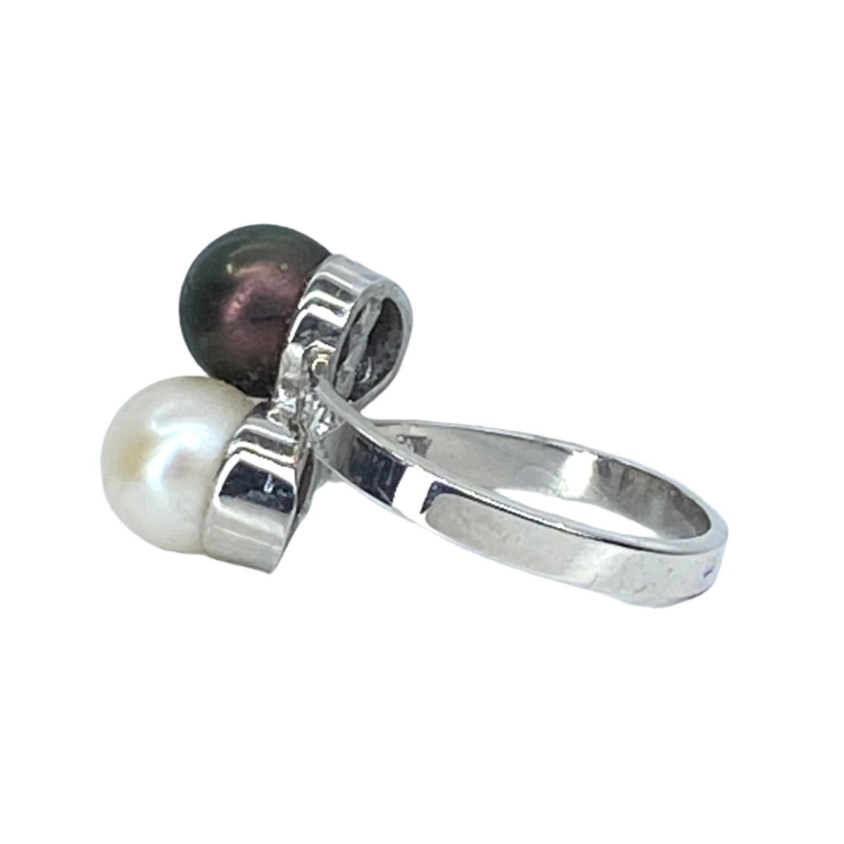 Bague Toi et moi en or blanc, perle tahiti et perle blanche - Castafiore