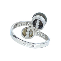 Bague Toi et moi en or blanc, perle tahiti et perle blanche - Castafiore