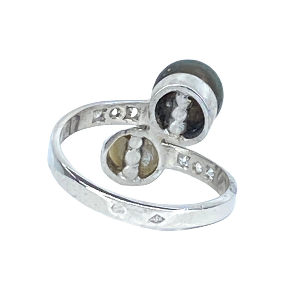 Bague Toi et moi en or blanc, perle tahiti et perle blanche - Castafiore