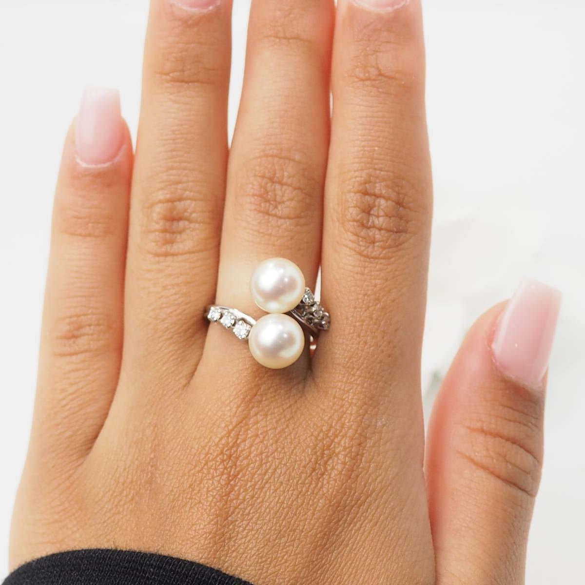 Bague Toi et Moi en or blanc, perles de culture et diamants - Castafiore