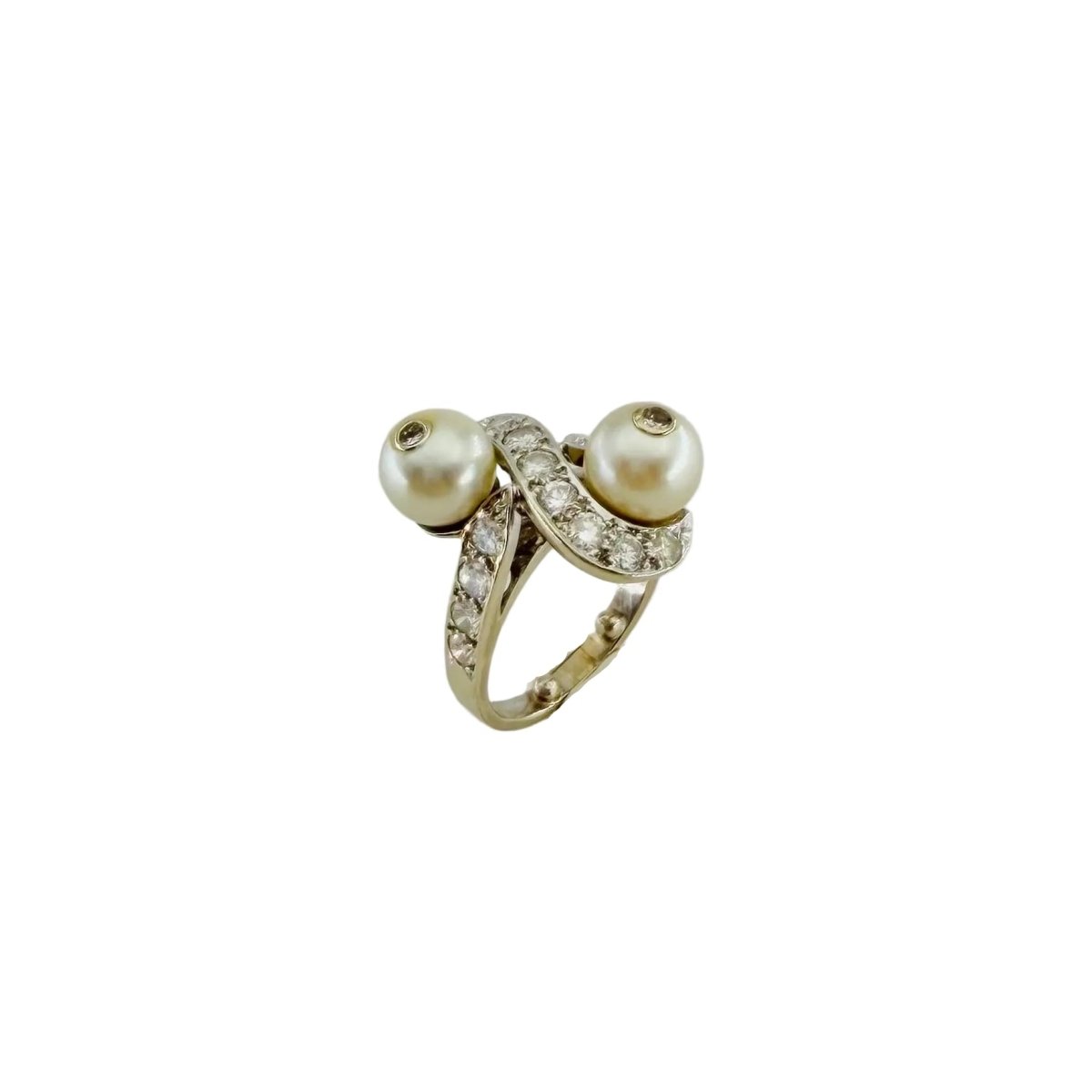 Bague Toi et Moi en or blanc, perles et diamants - Castafiore
