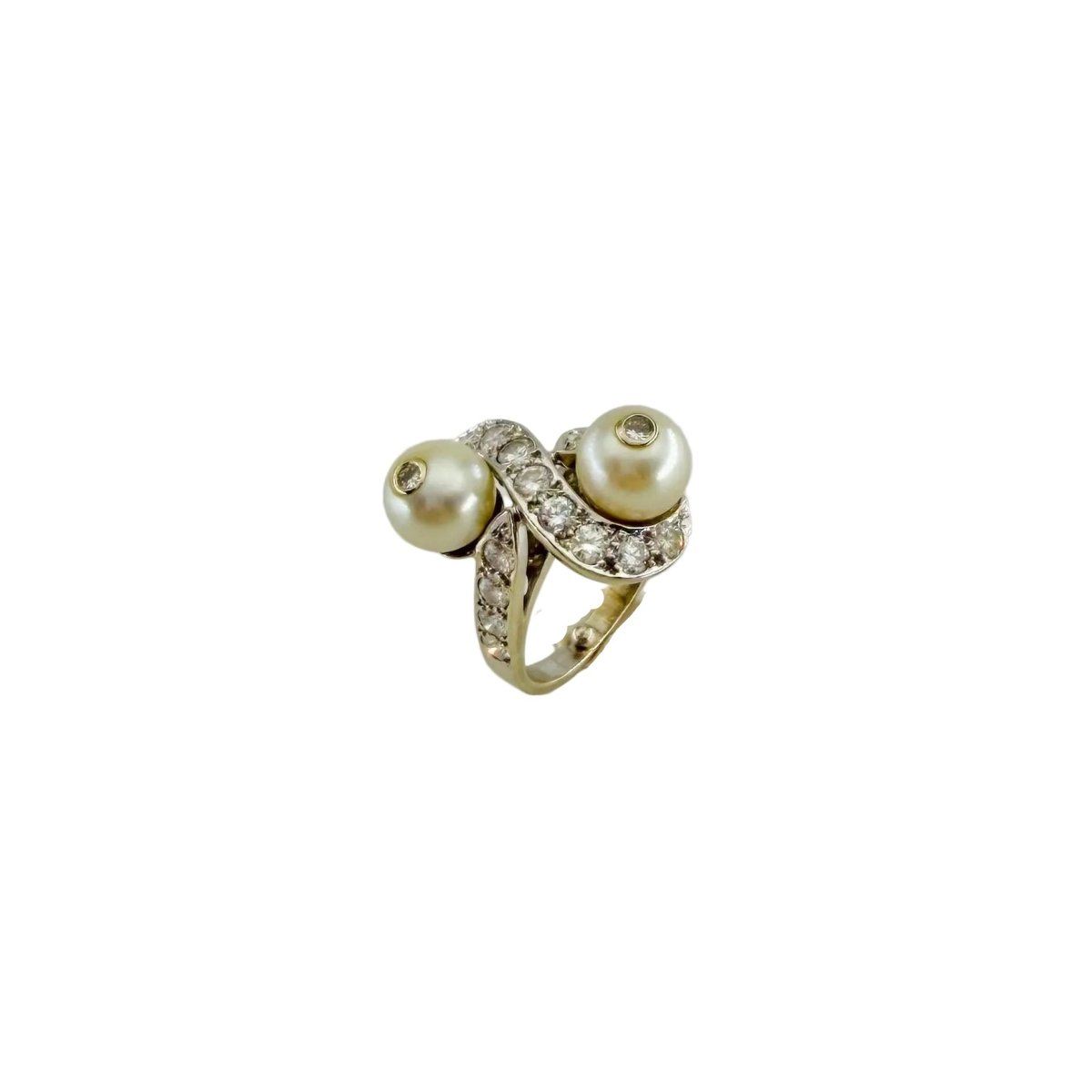 Bague Toi et Moi en or blanc, perles et diamants - Castafiore