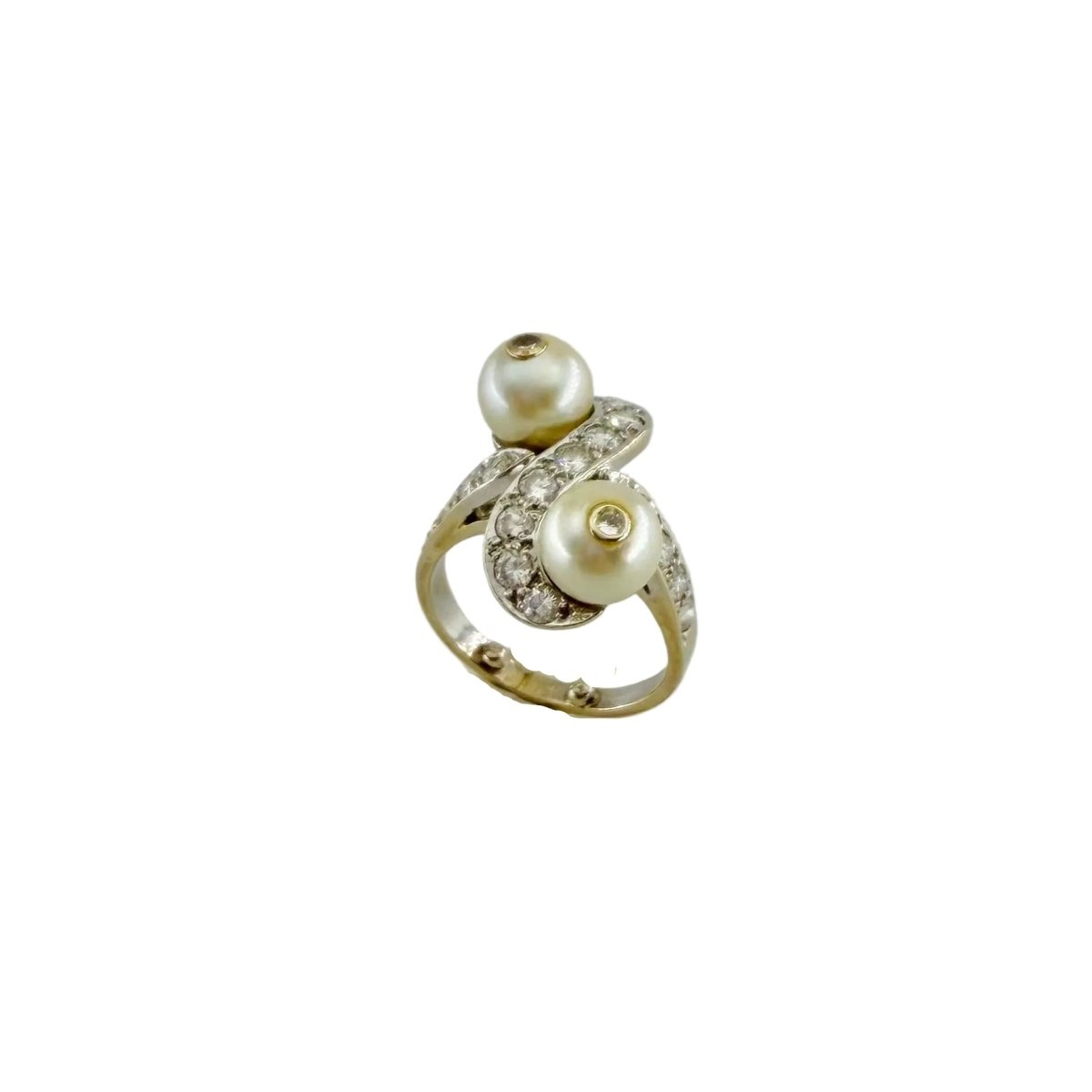 Bague Toi et Moi en or blanc, perles et diamants - Castafiore