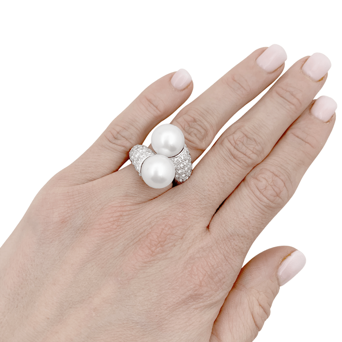 Bague Toi et Moi en or blanc, perles et diamants - Castafiore