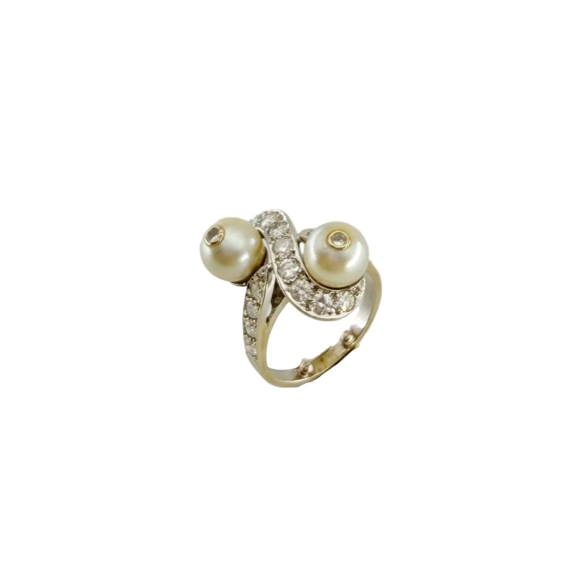 Bague Toi et Moi en or blanc, perles et diamants - Castafiore