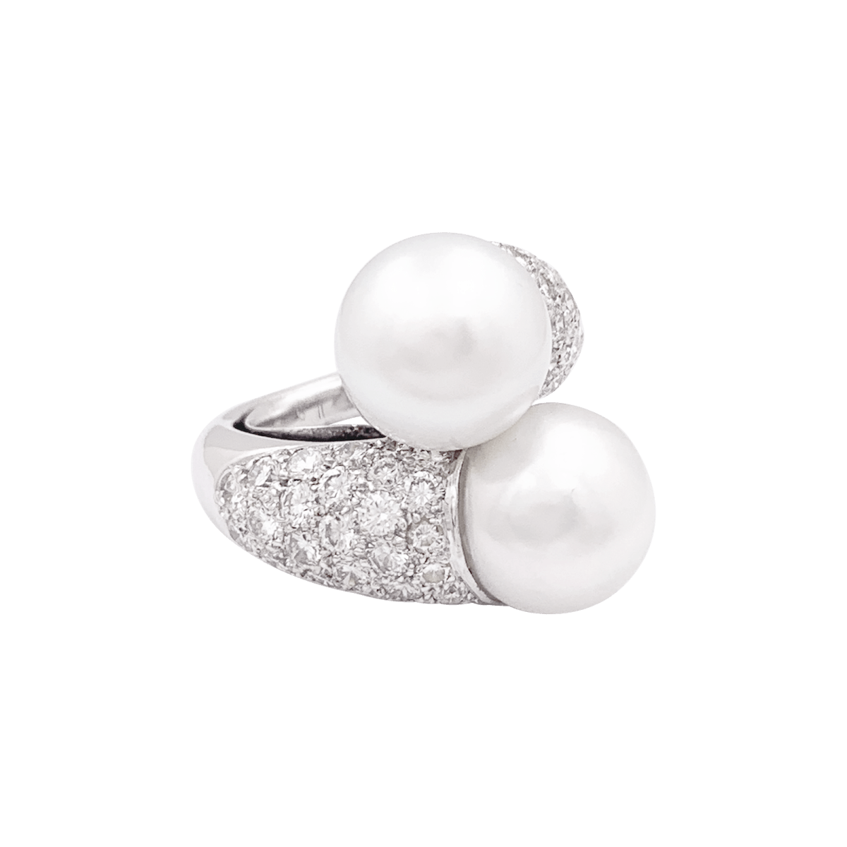 Bague Toi et Moi en or blanc, perles et diamants - Castafiore