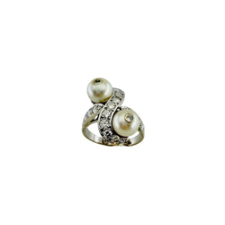Bague Toi et Moi en or blanc, perles et diamants - Castafiore