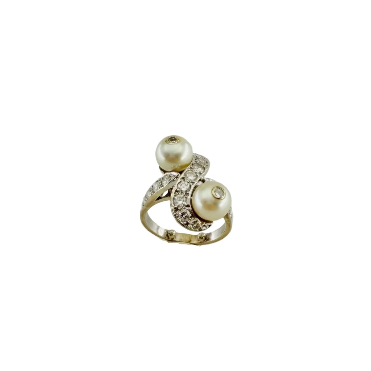 Bague Toi et Moi en or blanc, perles et diamants - Castafiore