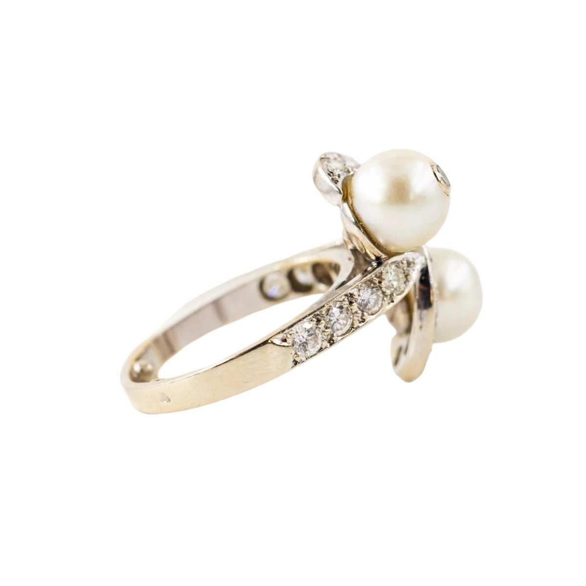 Bague Toi et Moi en or blanc, perles et diamants - Castafiore