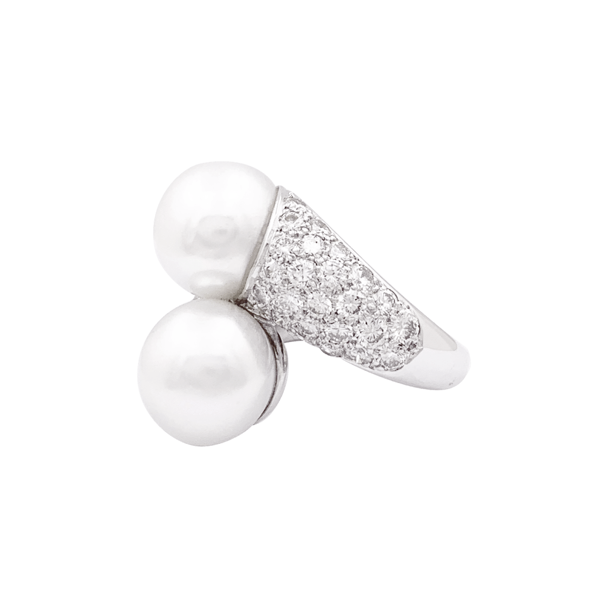Bague Toi et Moi en or blanc, perles et diamants - Castafiore