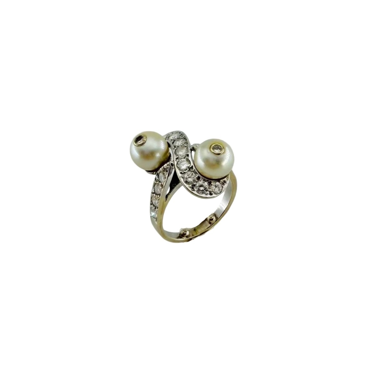 Bague Toi et Moi en or blanc, perles et diamants - Castafiore