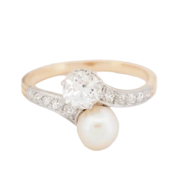 Bague Toi et Moi en or jaune, diamants et perle de culture - Castafiore