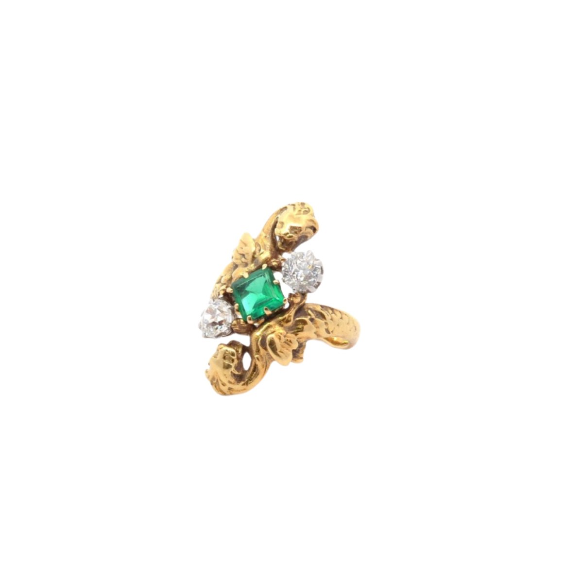 Bague Toi et Moi en or jaune, émeraude et diamants - Castafiore