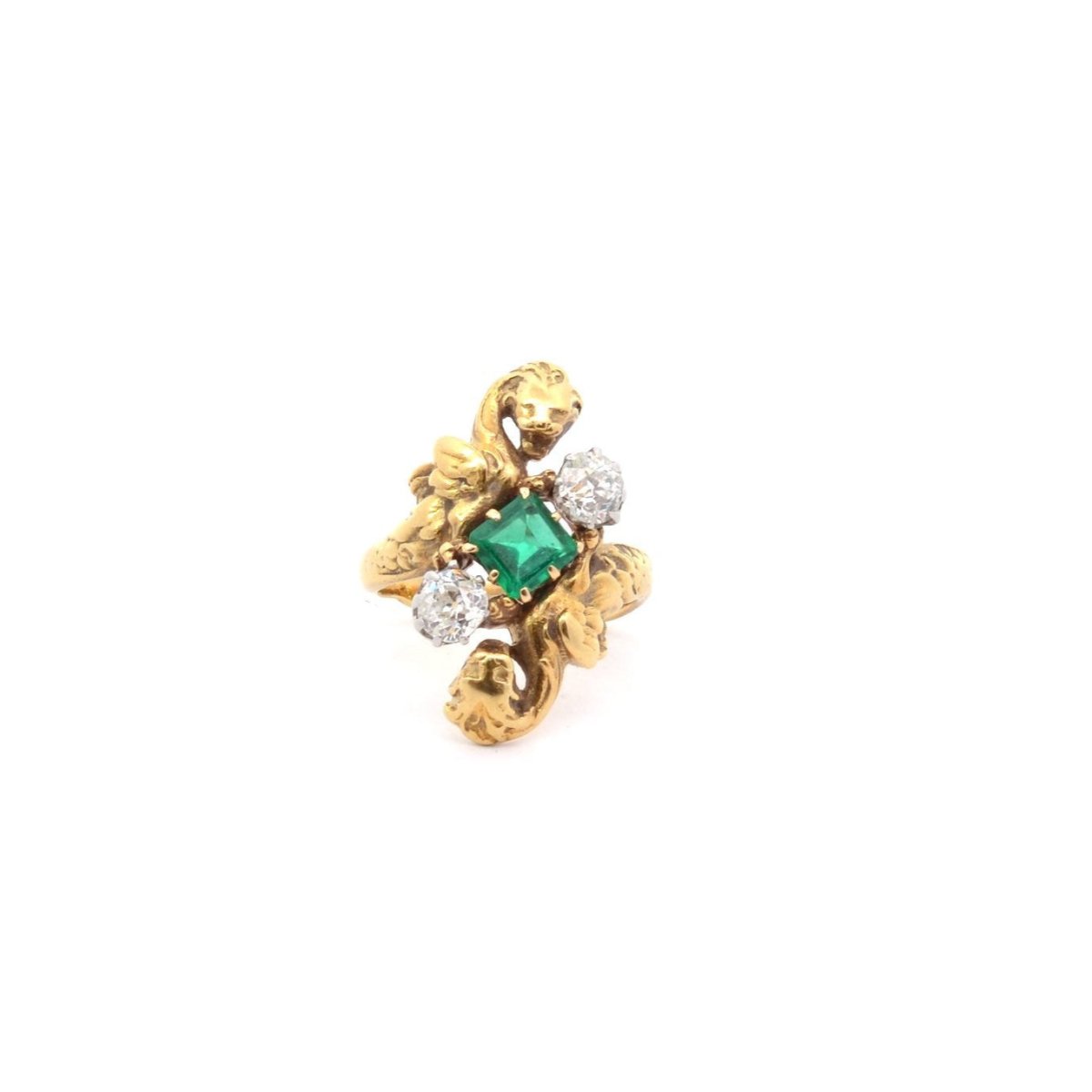 Bague Toi et Moi en or jaune, émeraude et diamants - Castafiore