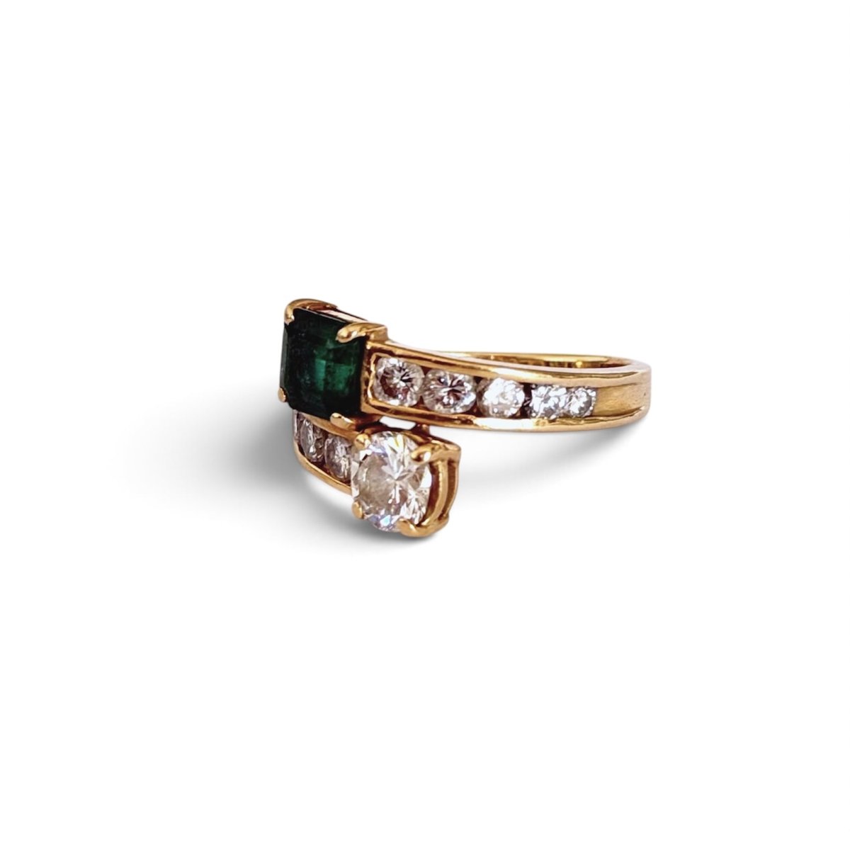 Bague toi et moi en or jaune et émeraude - Castafiore