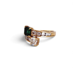 Bague toi et moi en or jaune et émeraude - Castafiore