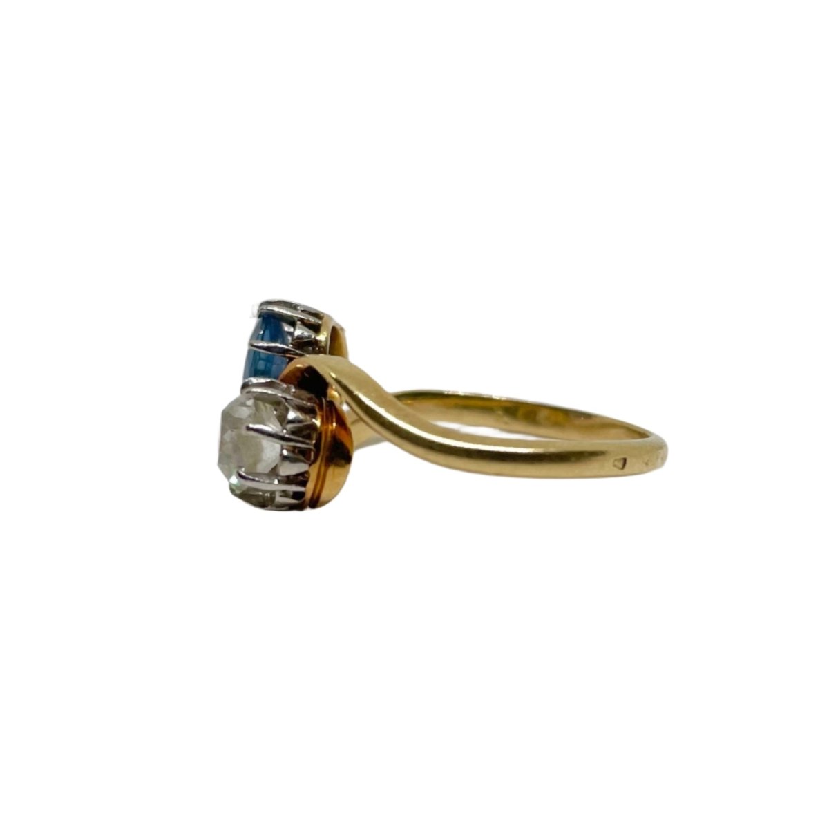 Bague Toi et Moi en or jaune, or blanc, saphir bleu et diamant - Castafiore