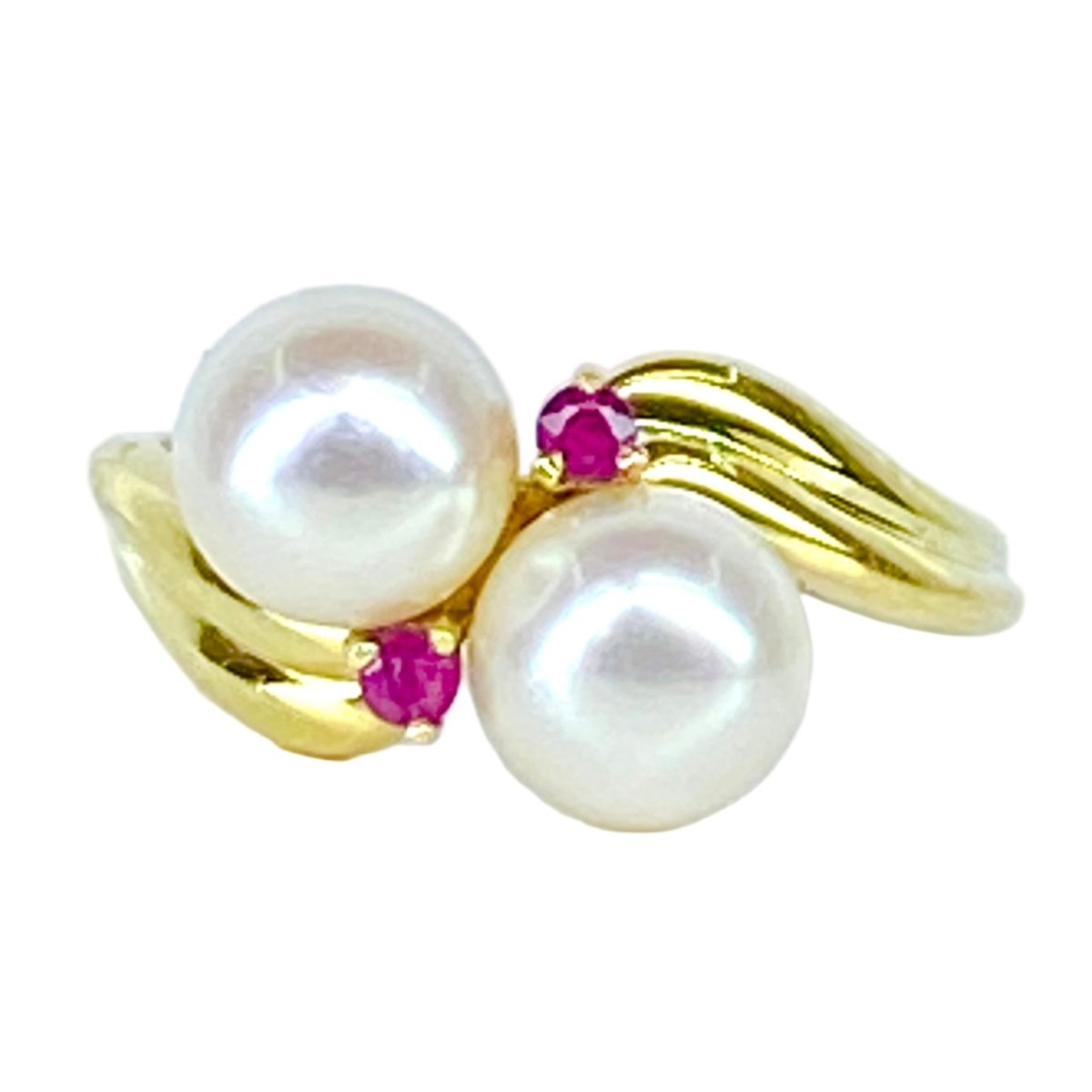 Bague toi et moi en or jaune perles et rubis - Castafiore