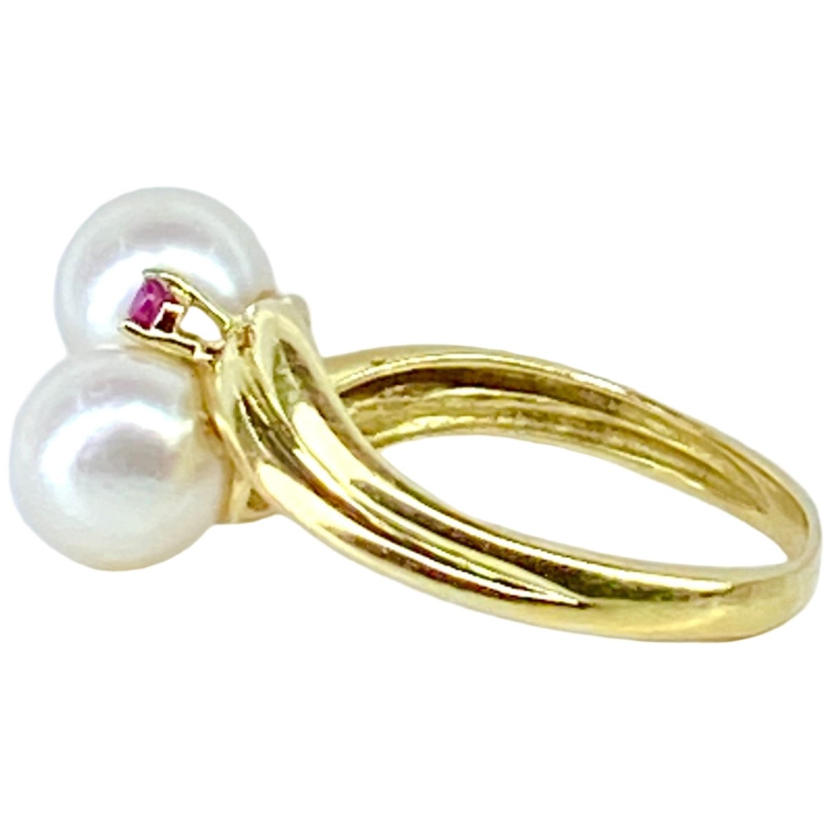 Bague toi et moi en or jaune perles et rubis - Castafiore