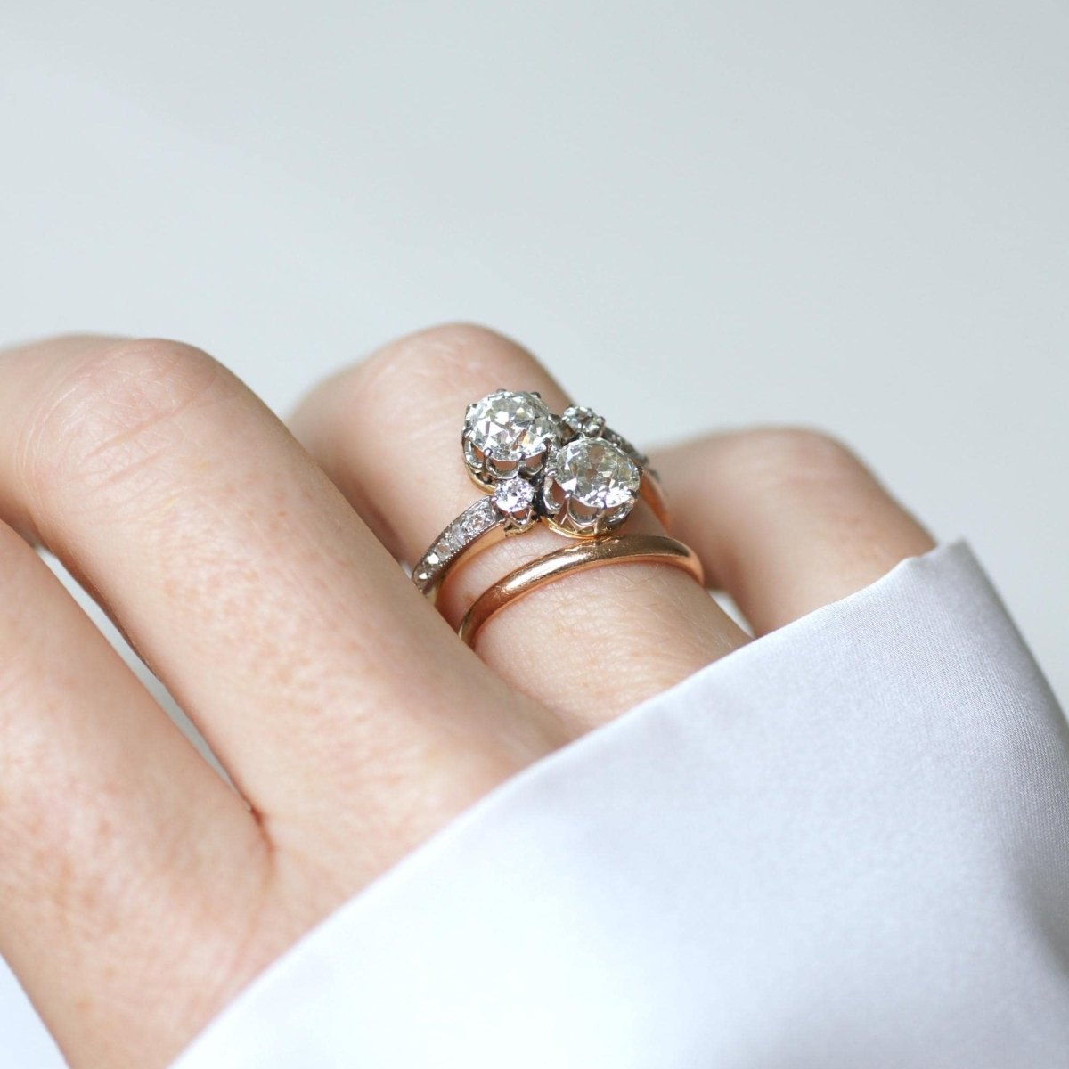 Bague Toi et Moi en or jaune, platine, et diamants - Castafiore