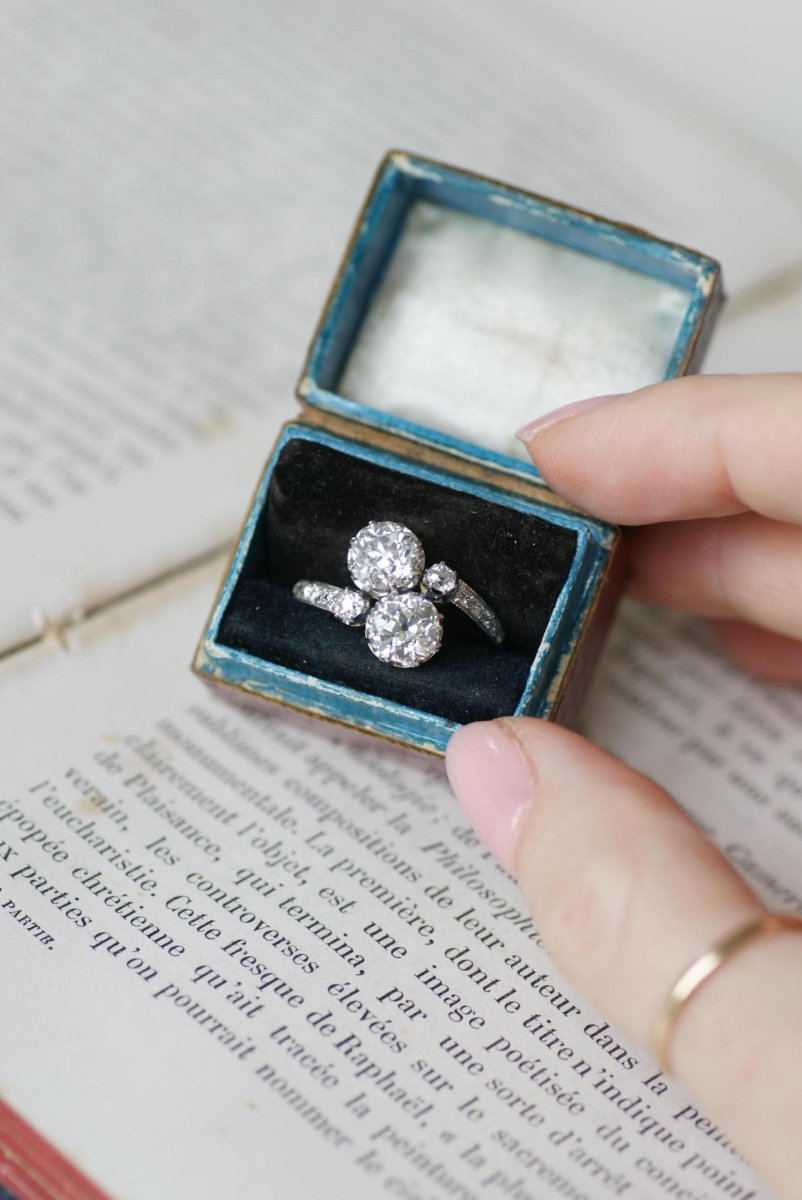 Bague Toi et Moi en or jaune, platine, et diamants - Castafiore