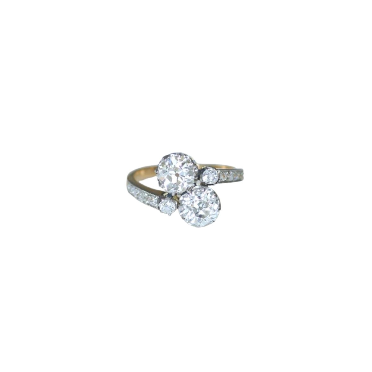 Bague Toi et Moi en or jaune, platine, et diamants - Castafiore