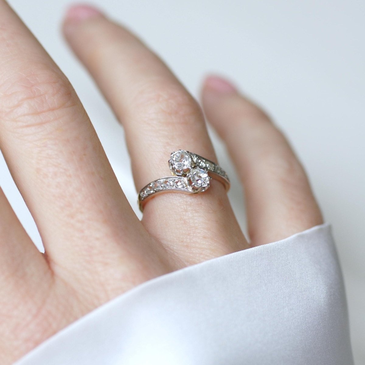 Bague Toi et Moi en or jaune, platine, et diamants - Castafiore