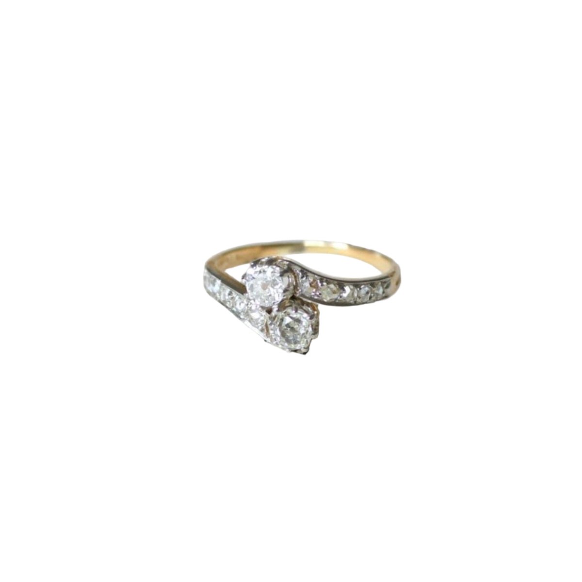Bague Toi et Moi en or jaune, platine, et diamants - Castafiore