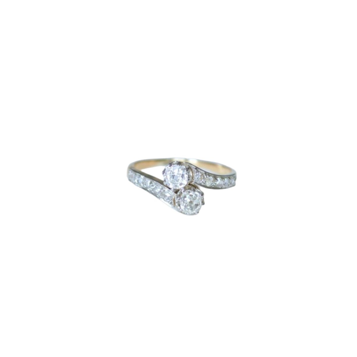 Bague Toi et Moi en or jaune, platine, et diamants - Castafiore