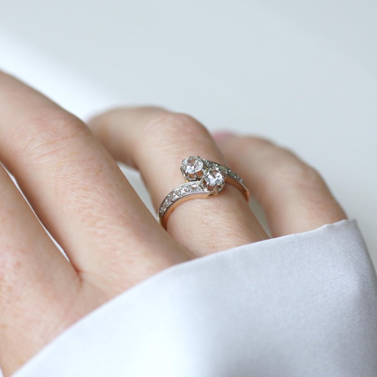 Bague Toi et Moi en or jaune, platine, et diamants - Castafiore