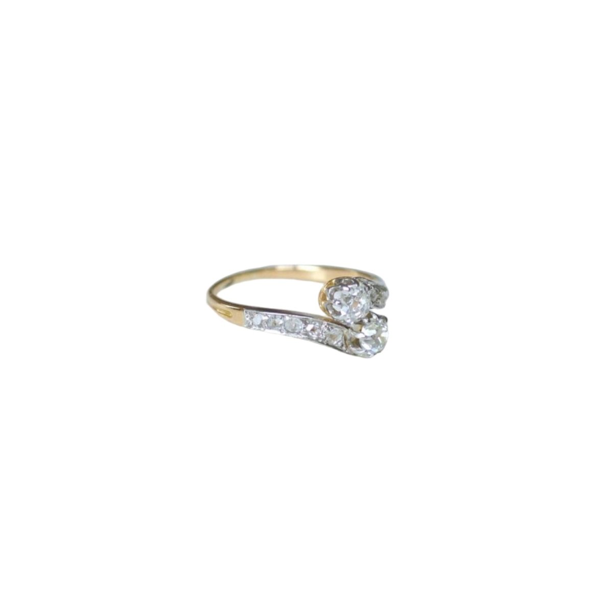 Bague Toi et Moi en or jaune, platine, et diamants - Castafiore