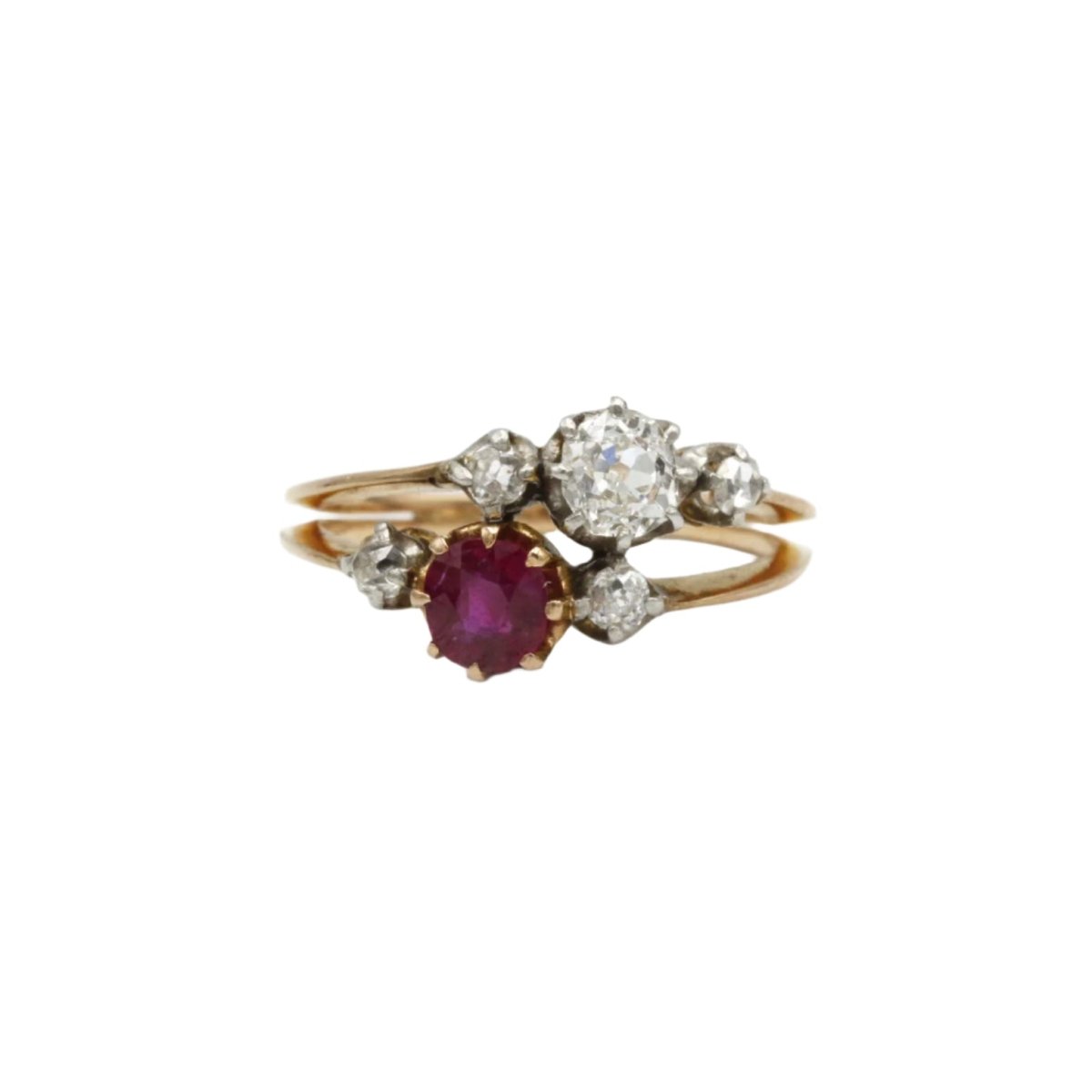 Bague Toi et Moi en or jaune, platine, rubis et diamants - Castafiore