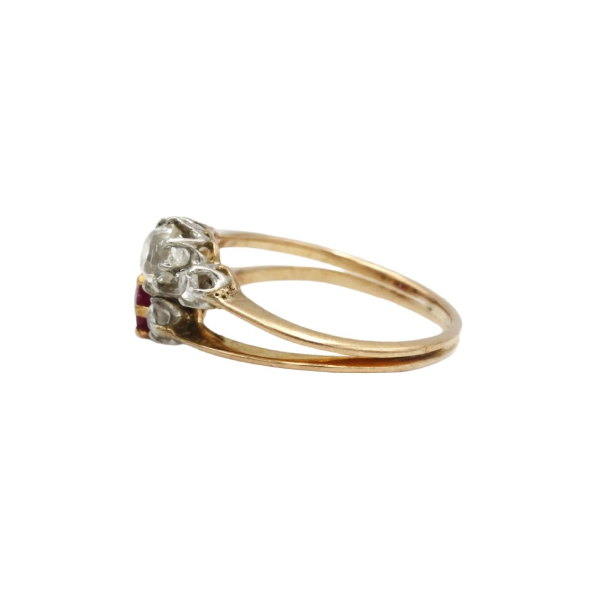 Bague Toi et Moi en or jaune, platine, rubis et diamants - Castafiore