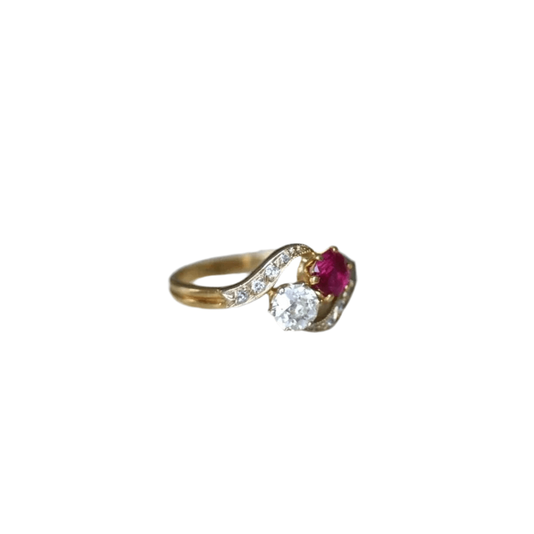 Bague Toi et Moi en or jaune, rubis et diamants - Castafiore