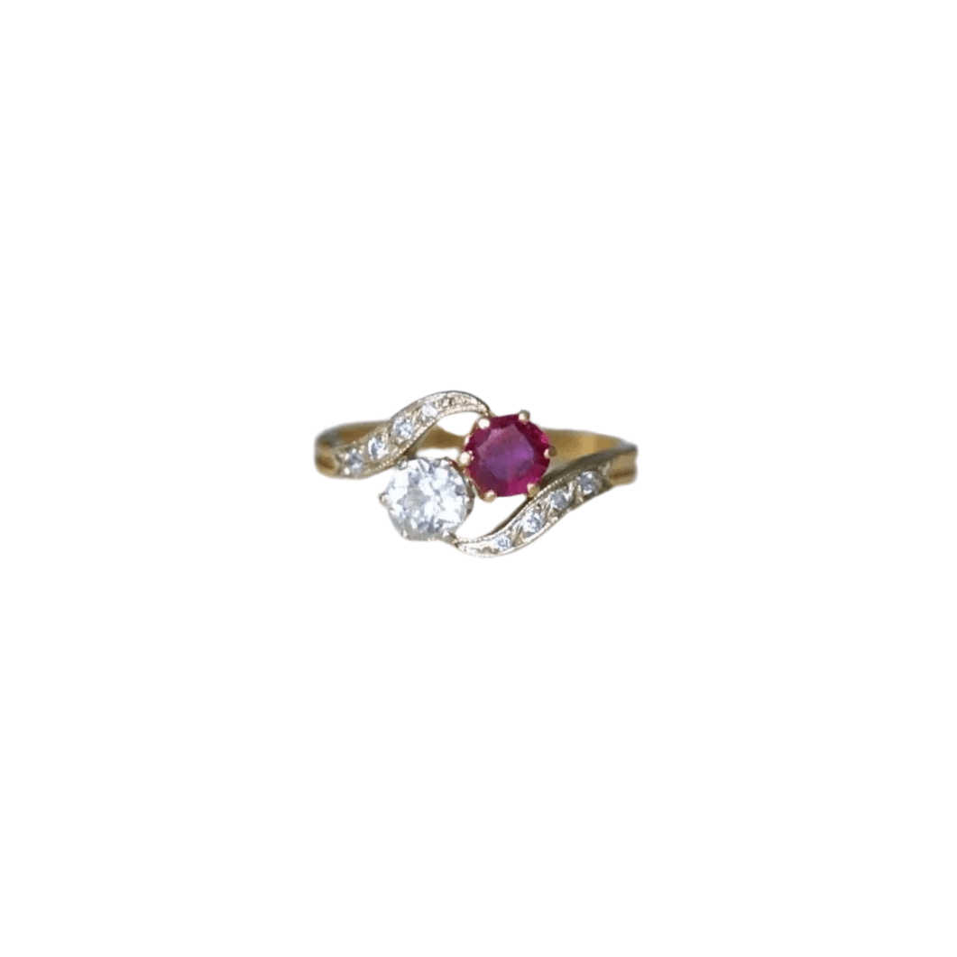 Bague Toi et Moi en or jaune, rubis et diamants - Castafiore