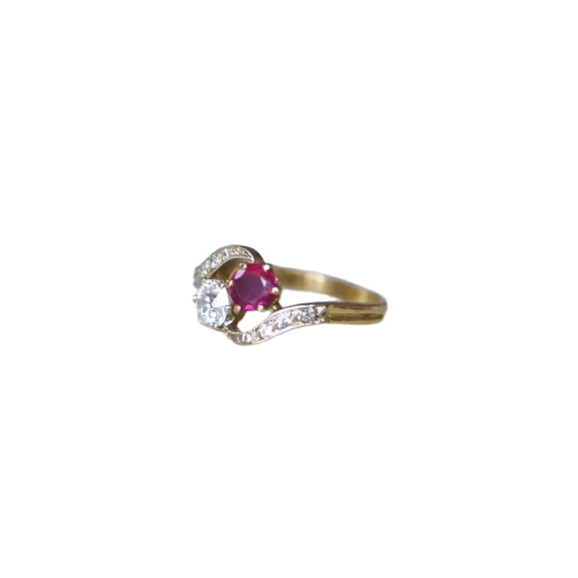 Bague Toi et Moi en or jaune, rubis et diamants - Castafiore