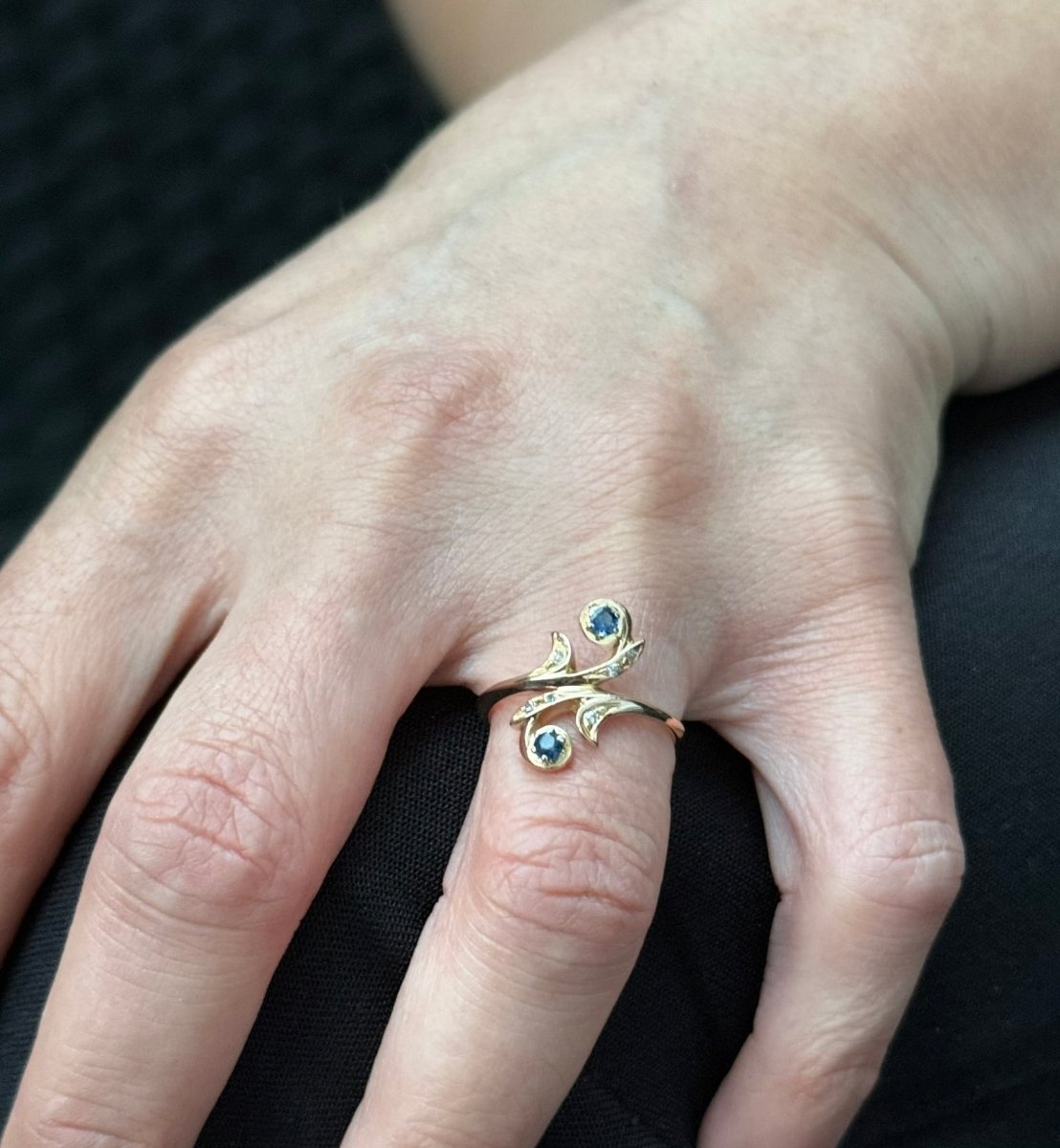 Bague Toi et Moi en or jaune, saphir, et diamants - Castafiore