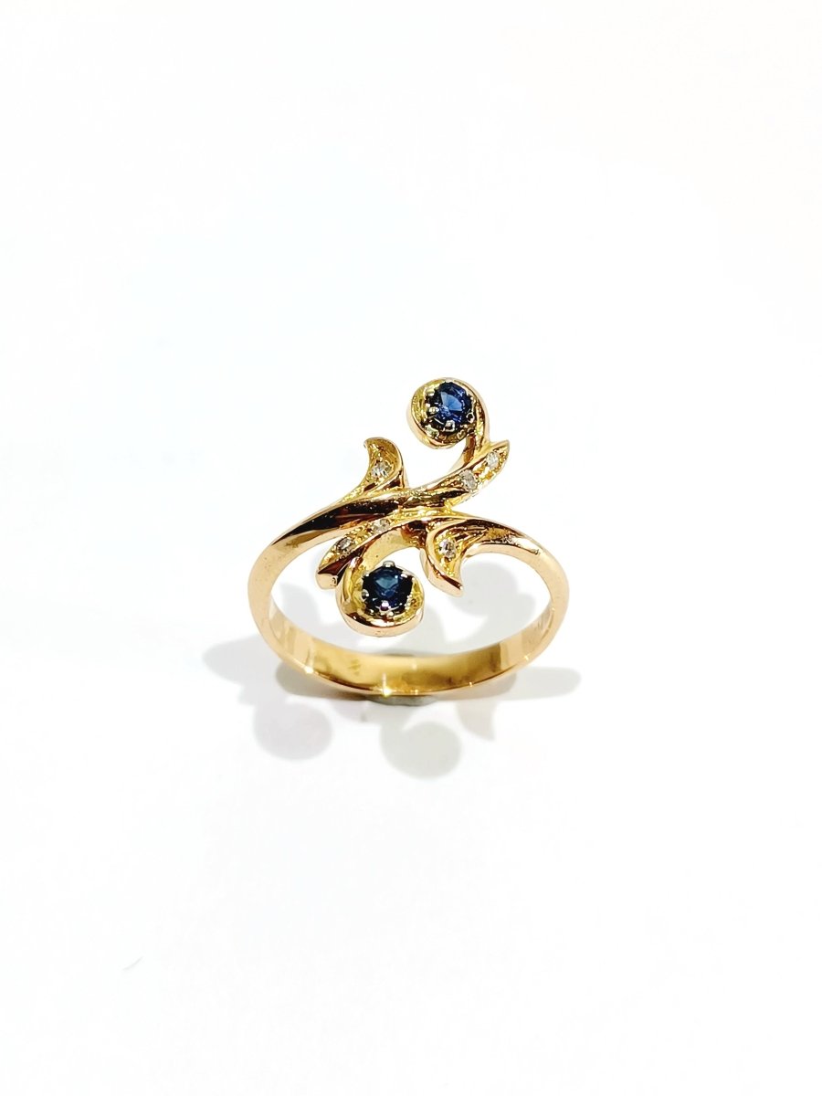 Bague Toi et Moi en or jaune, saphir, et diamants - Castafiore