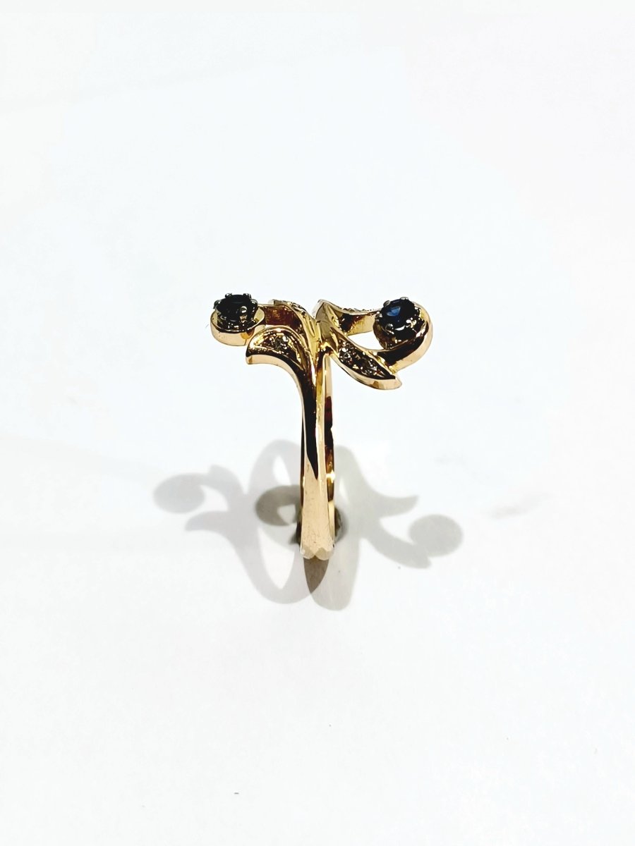 Bague Toi et Moi en or jaune, saphir, et diamants - Castafiore